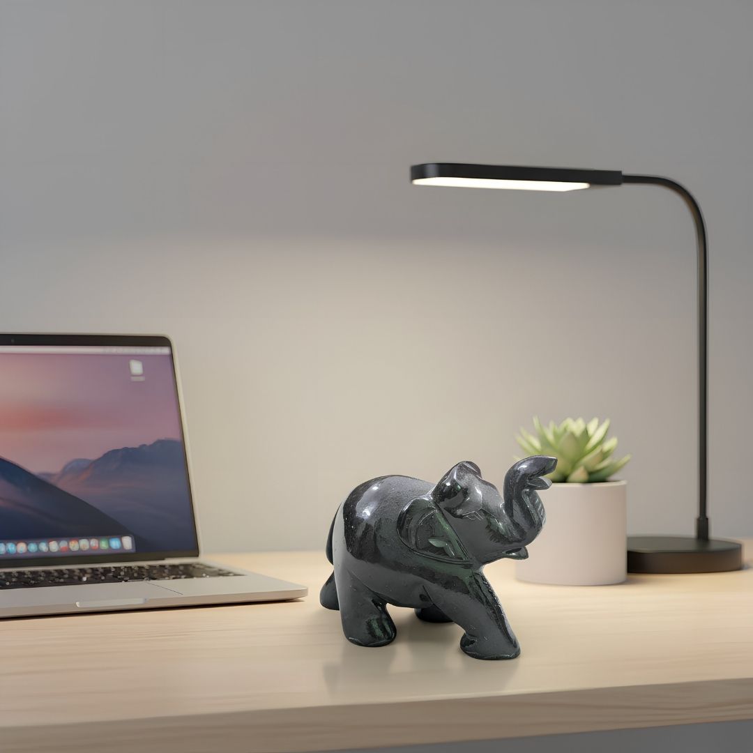 Black Aventurine Elephant Figurine for Home Decor and Good Luck