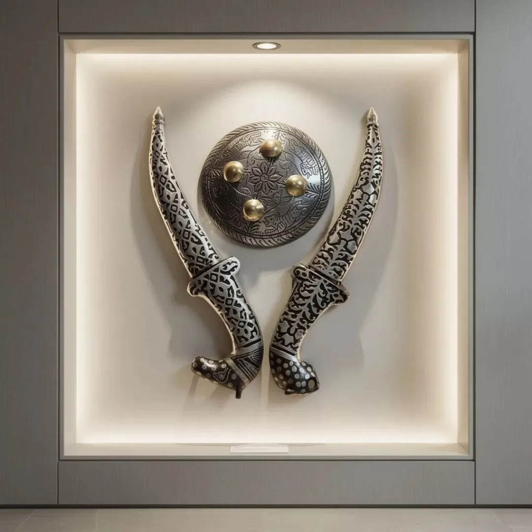 Shield Koftgari Decorative Dagger Set Traditional Metal Art 