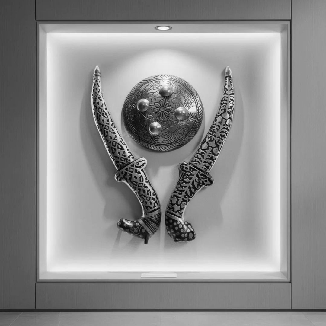 Shield Koftgari Decorative Dagger Set Traditional Metal Art 