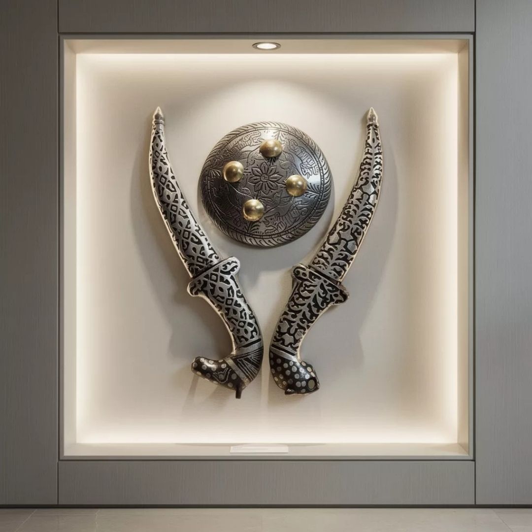 Shield Koftgari Decorative Dagger Set Traditional Metal Art 