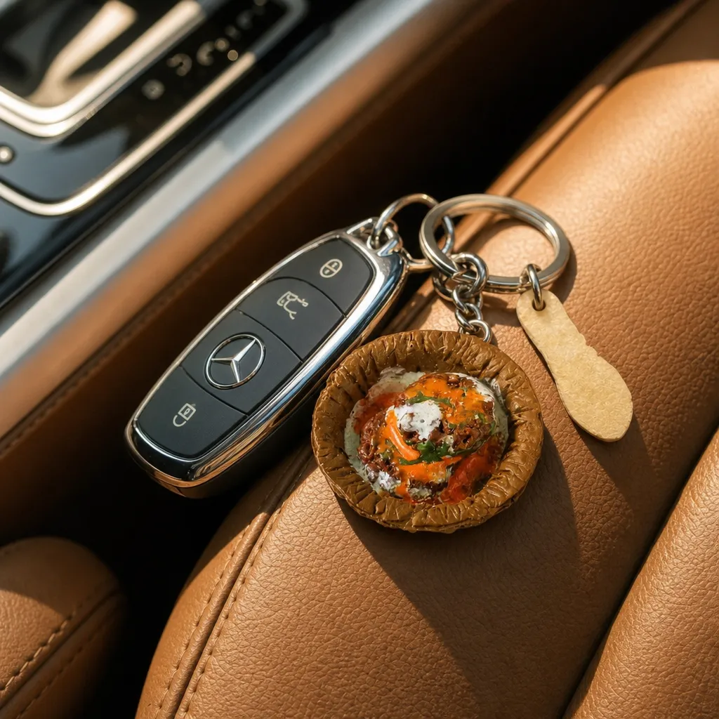 Miniature Boondi Laddu and Aalu Tikki Keychain Set