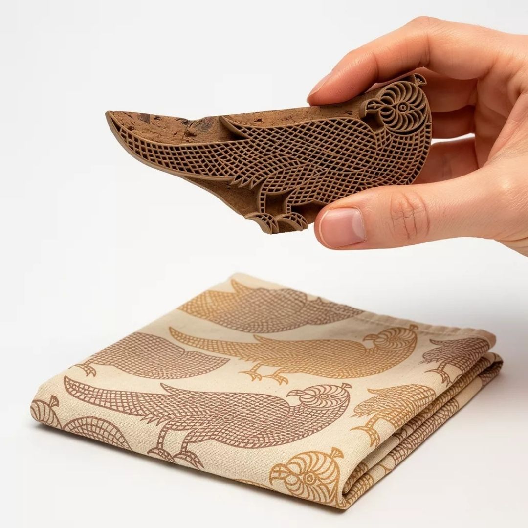 Handcarved Gurjan Wood Bird Block for Textile and Craft Printing
