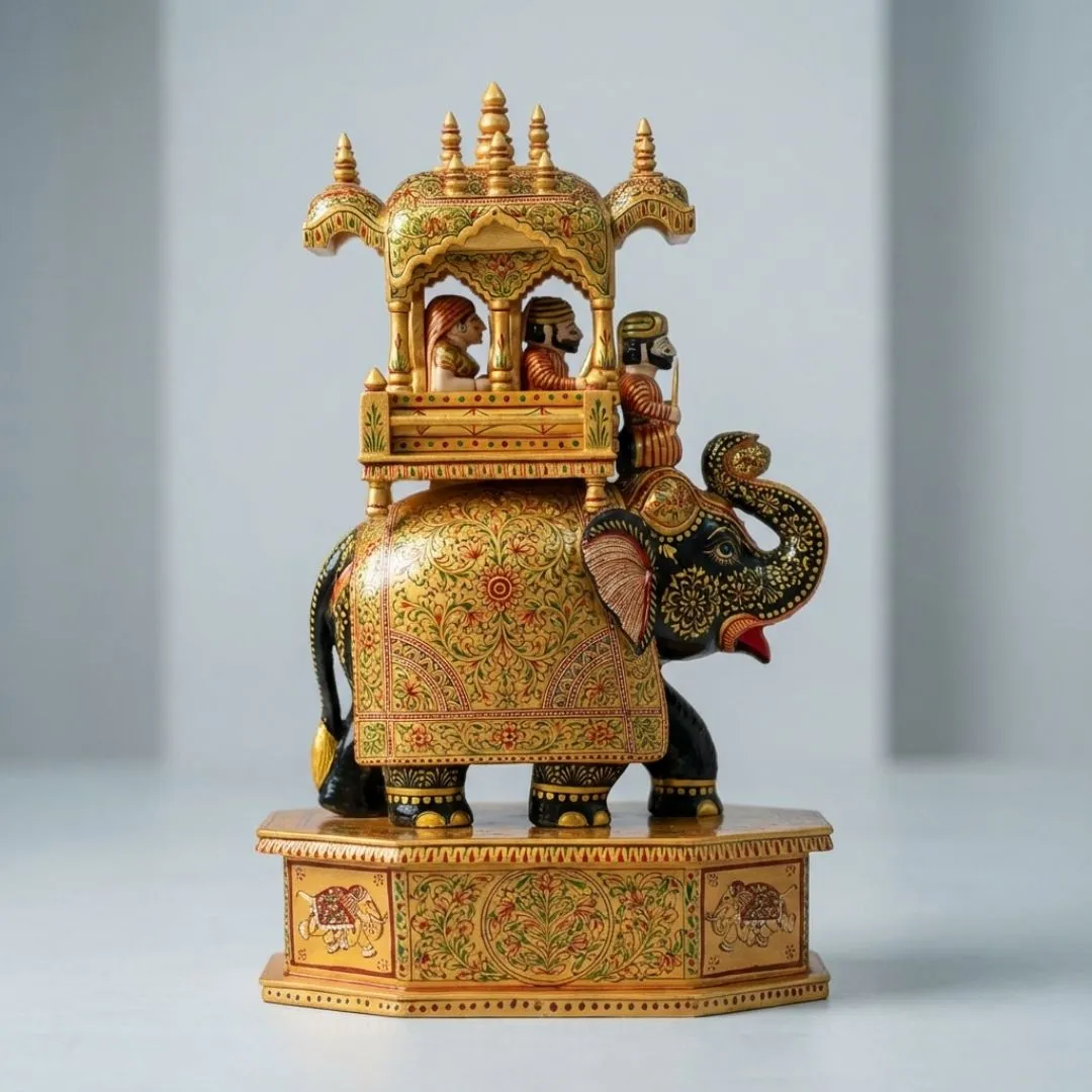 Royal Elephant Palanquin Miniature Sculpture Handcrafted in Wood