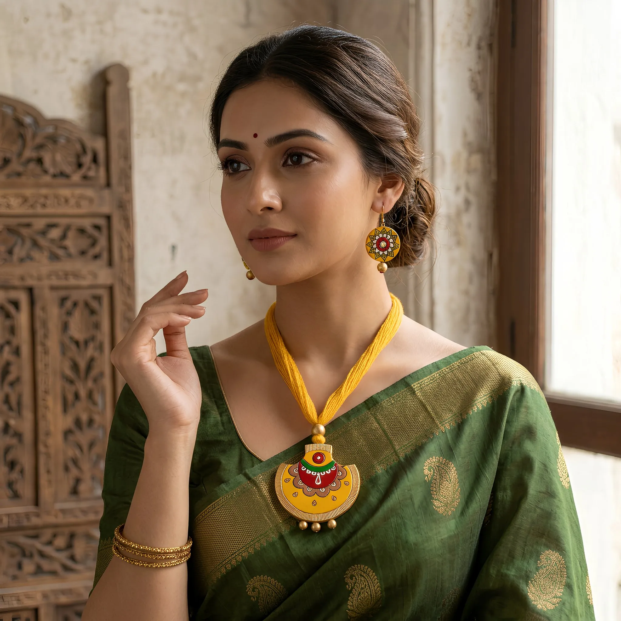 Handmade Terracotta Necklace Set Yellow