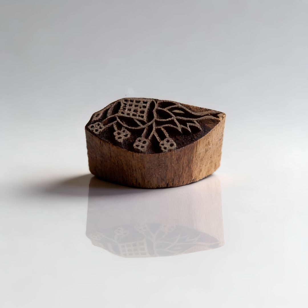 Mini Hand-Carved Roheda Wood Printing Block with Elephant Motif