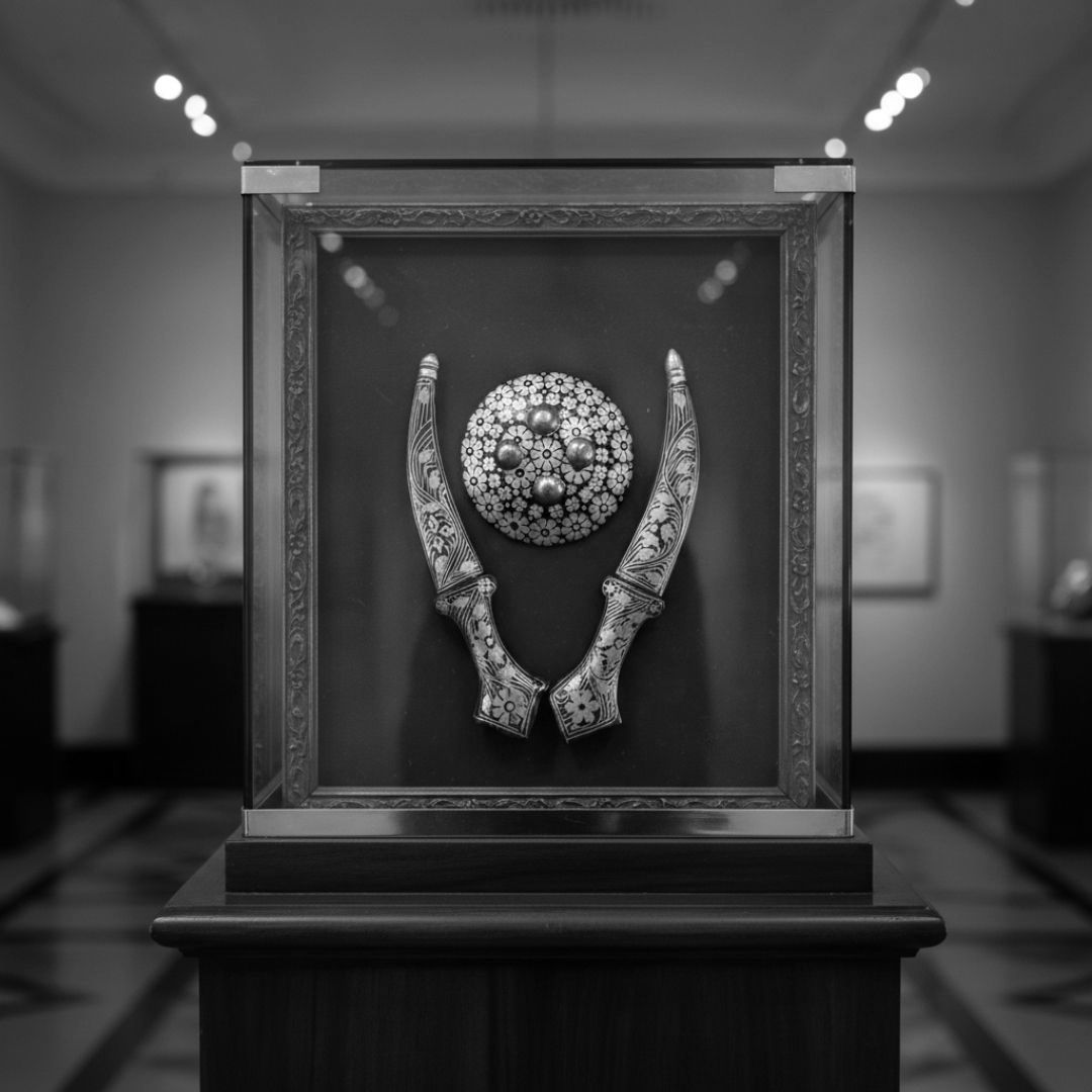 Shield Koftgari Decorative Dagger Pair Traditional Metal Art 