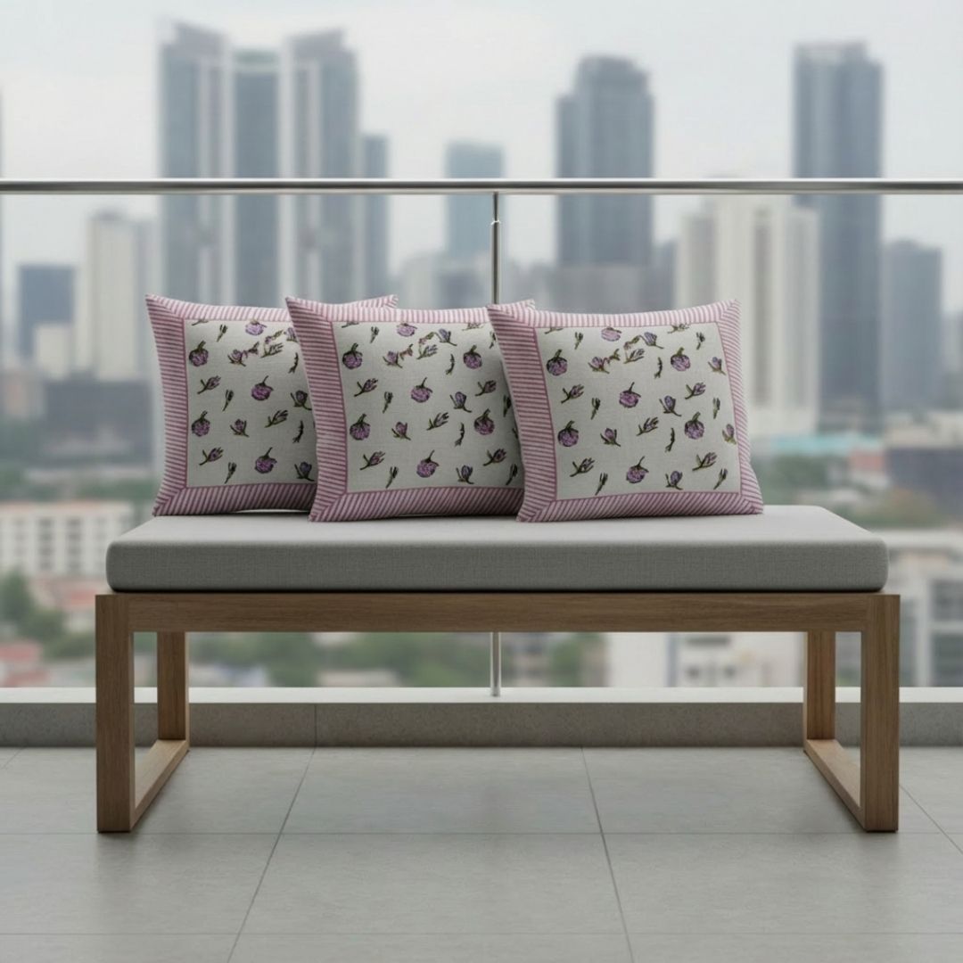 Block Printed South Cotton Cushion Covers in Floral Pattern