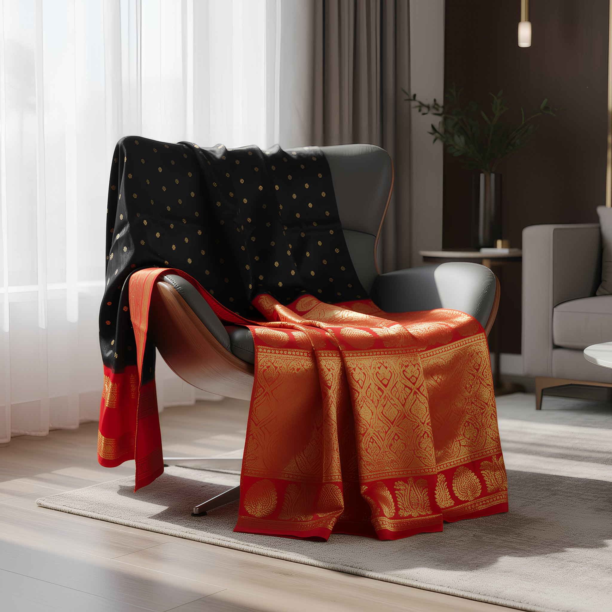 Kanjivaram Silk Saree Black Red Zari Woven