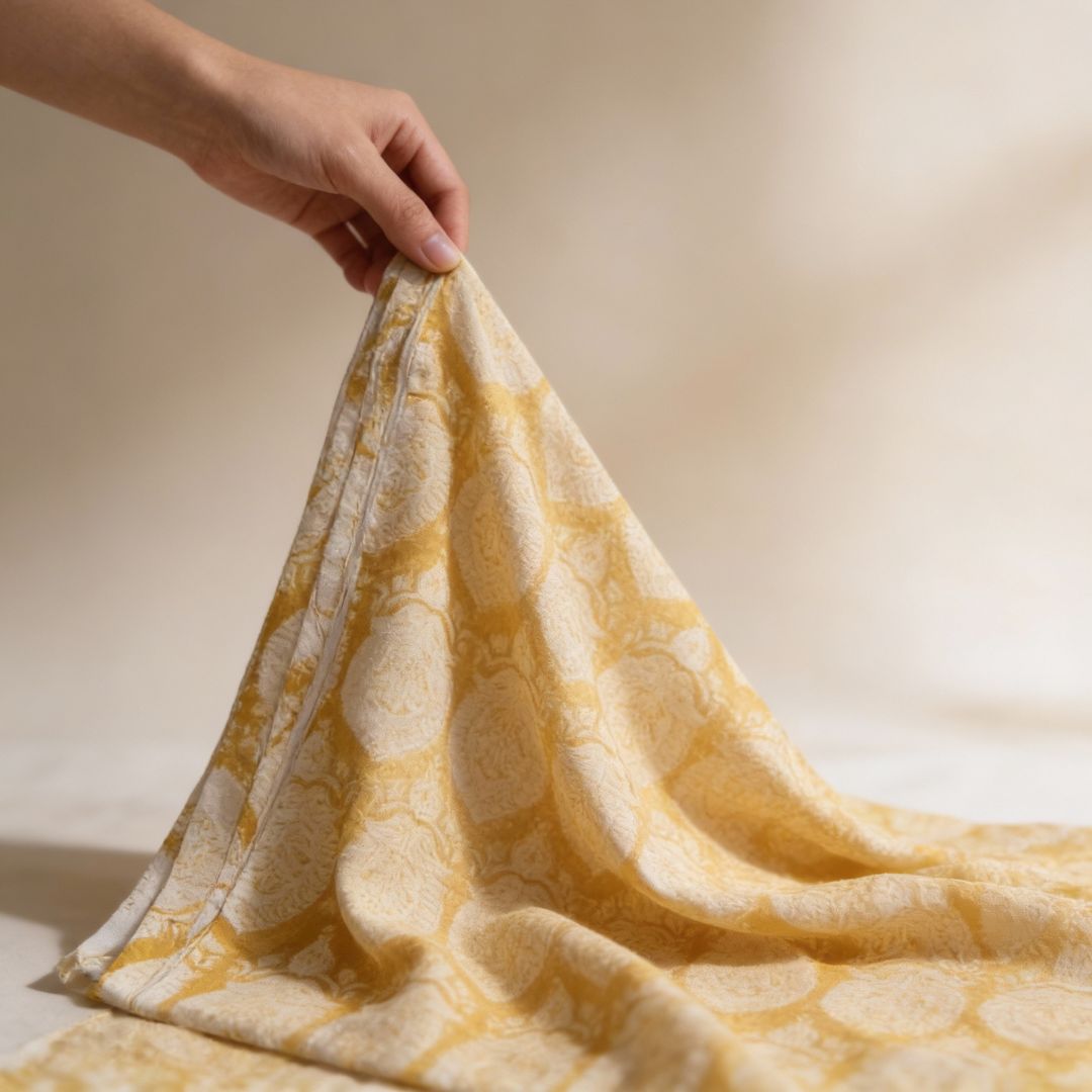 Single-Sided Block Printed Mal Cotton Fabric in Yellow Floral Pattern