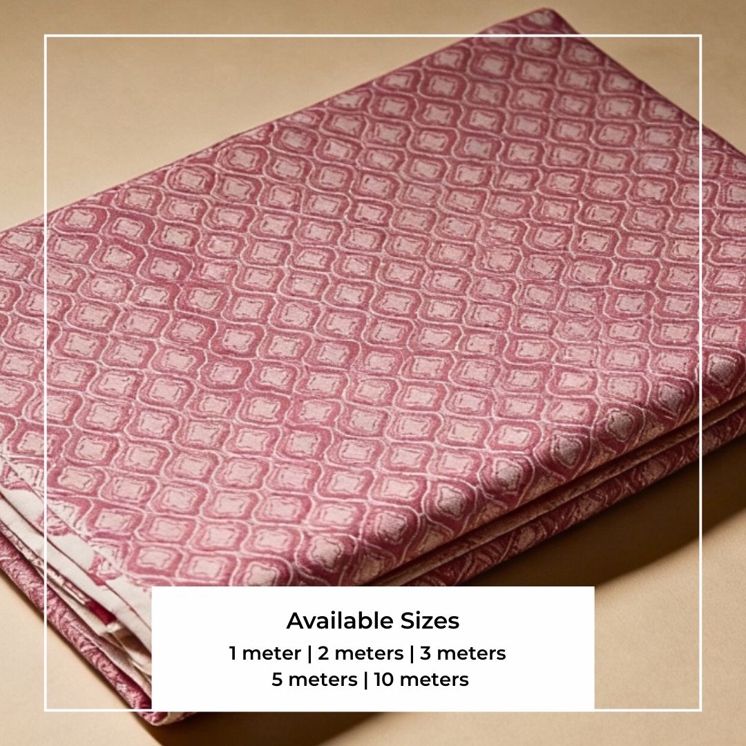Single-Sided Hand Block Printed Mal Cotton Fabric Than – Soft Pink Motif | Sold Per Meter