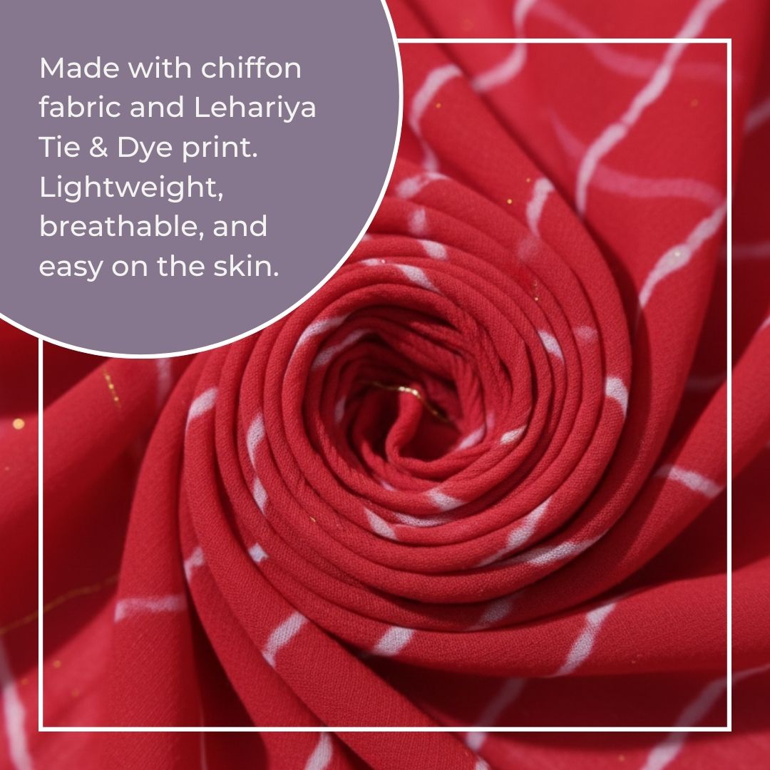 Traditional Lahariya Tie and Dye Chiffon Saree with Matching Blouse in Rich Red Tones 