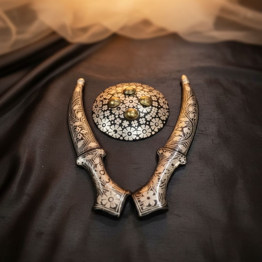 Shield Koftgari Decorative Dagger Pair Traditional Metal Art 