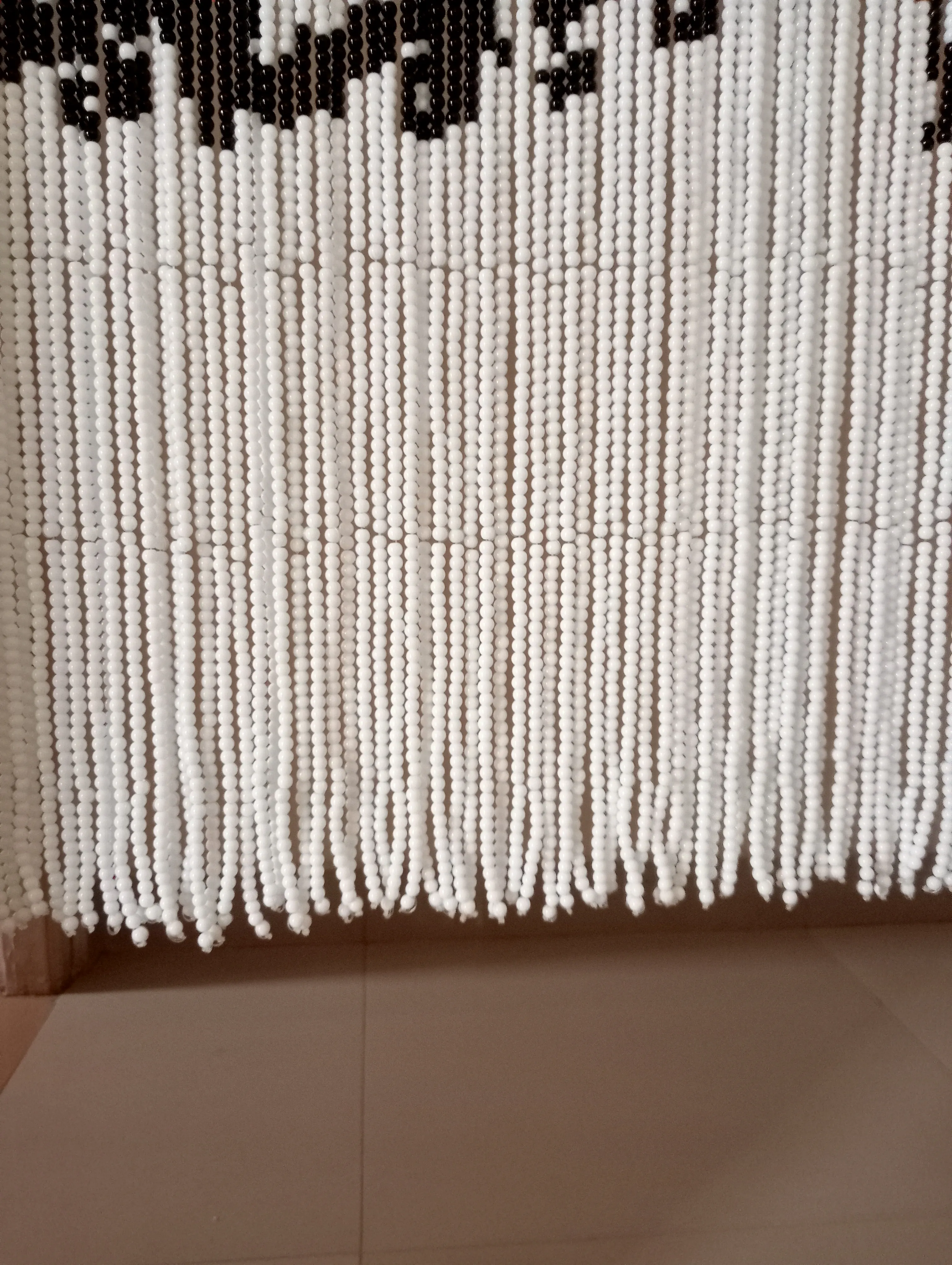 Handcrafted Pixel Glass Bead Curtain - Peacock Design - Featuring 37,700 Black and White Glass Beads