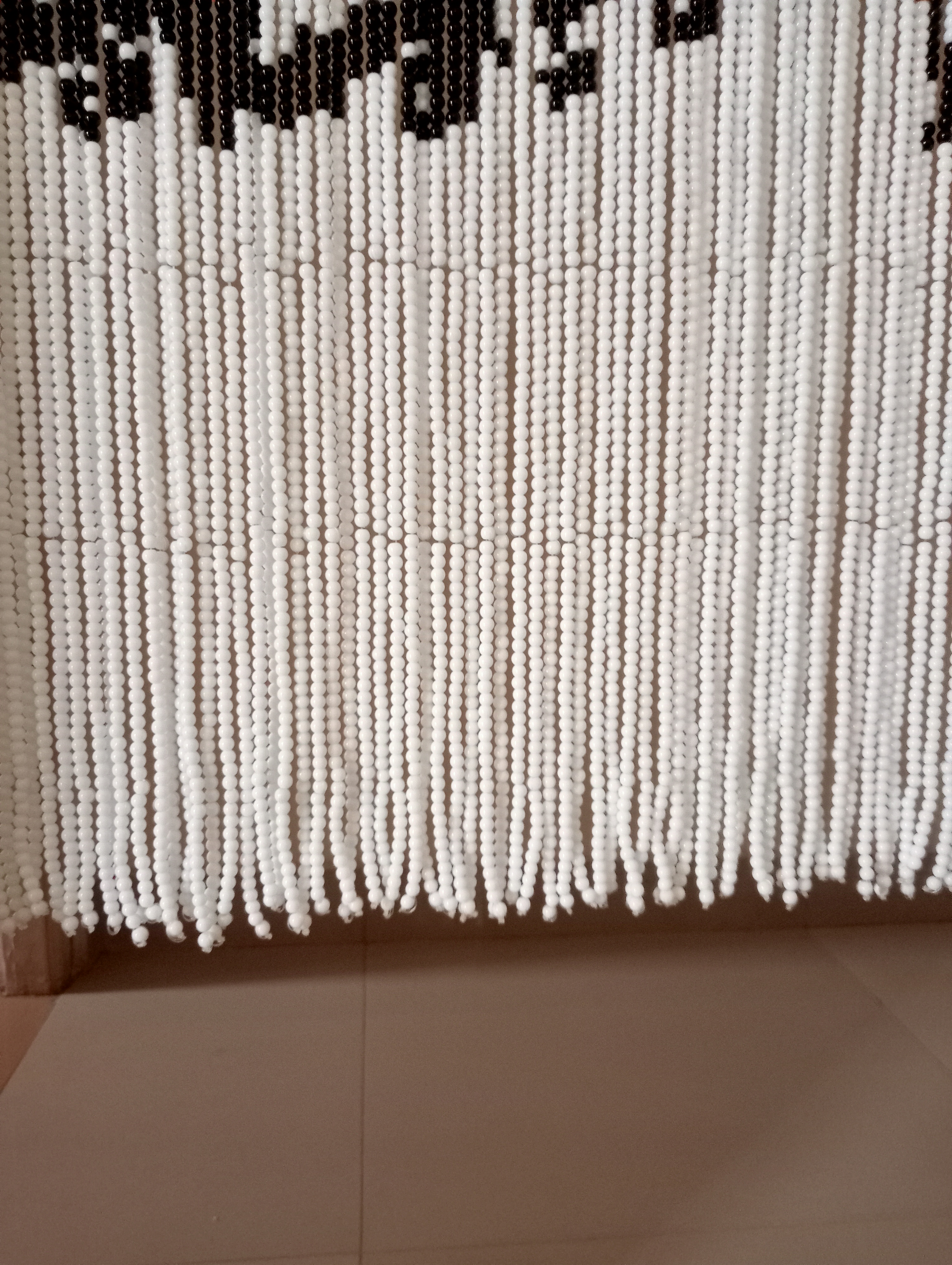 Handcrafted Pixel Glass Bead Curtain - Peacock Design - Featuring 37,700 Black and White Glass Beads