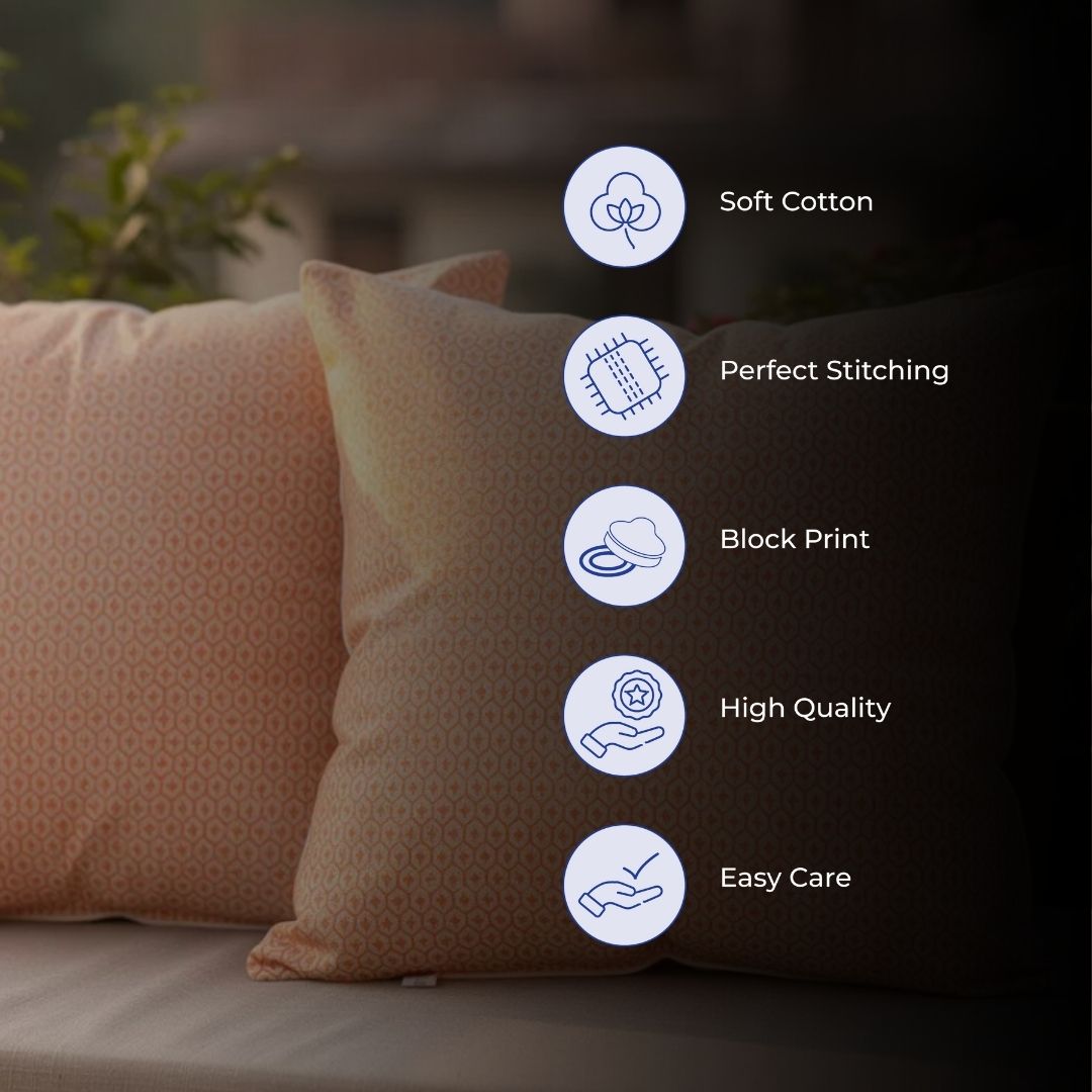 Block Printed Cotton Cushion Covers with Geometric Pattern (Set of 2)