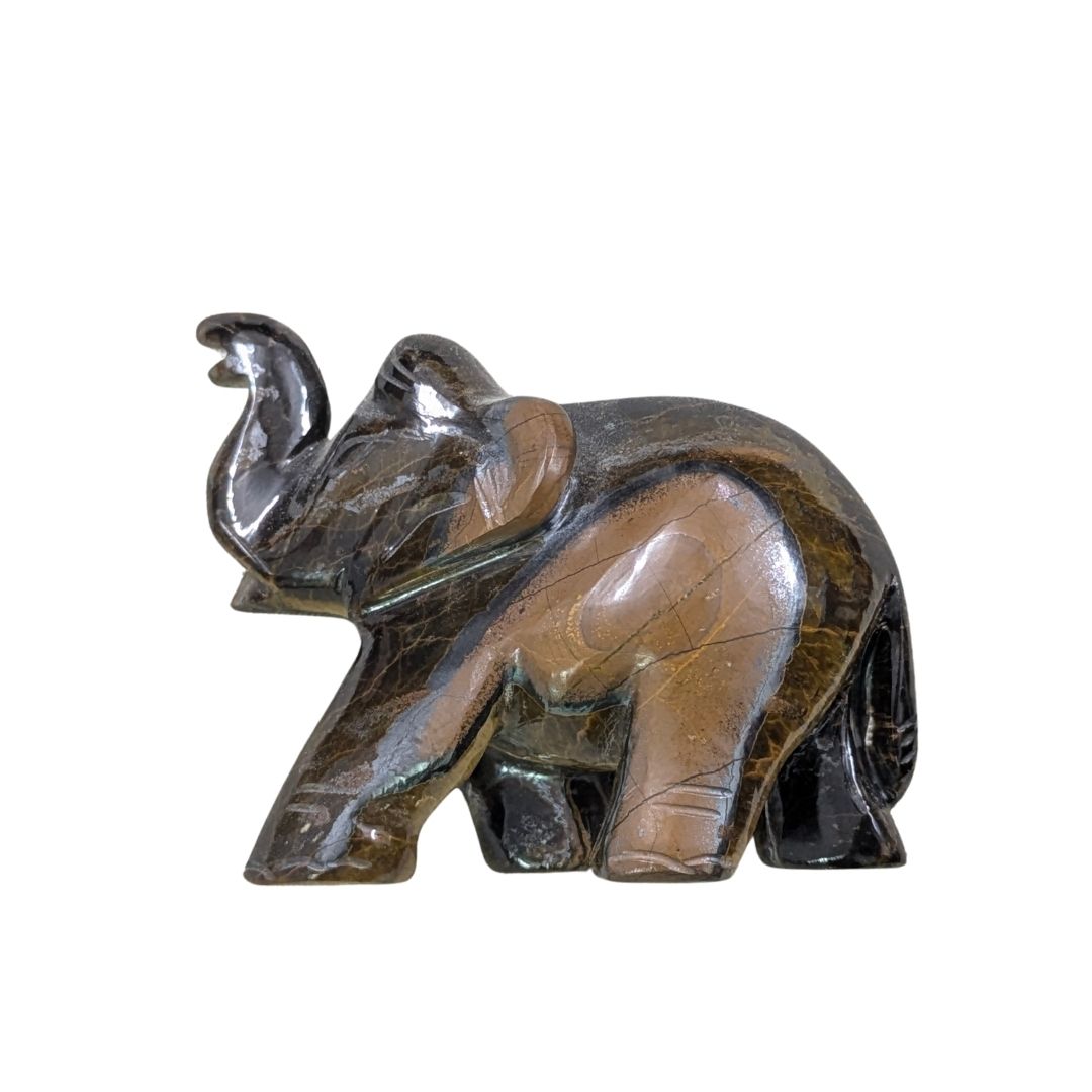 Tiger Eye Gemstone Elephant Sculpture for Home Decor and Spiritual Balance