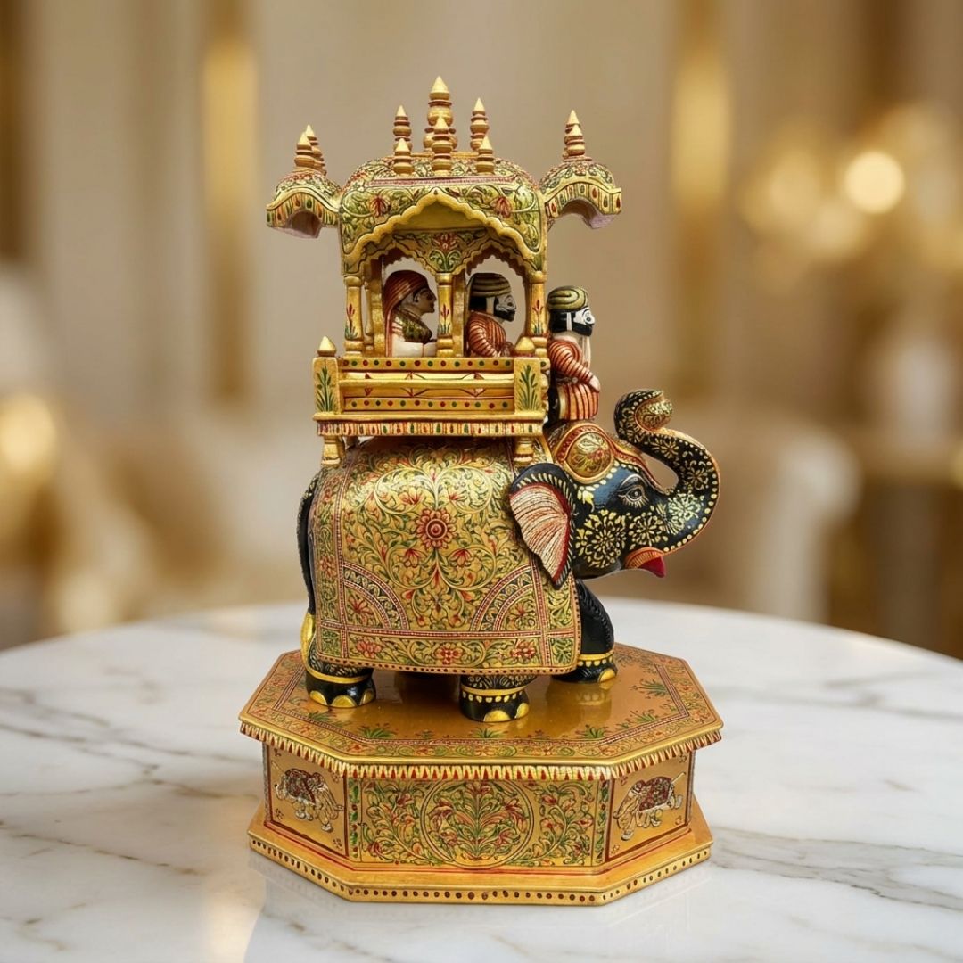 Royal Elephant Palanquin Miniature Sculpture Handcrafted in Wood