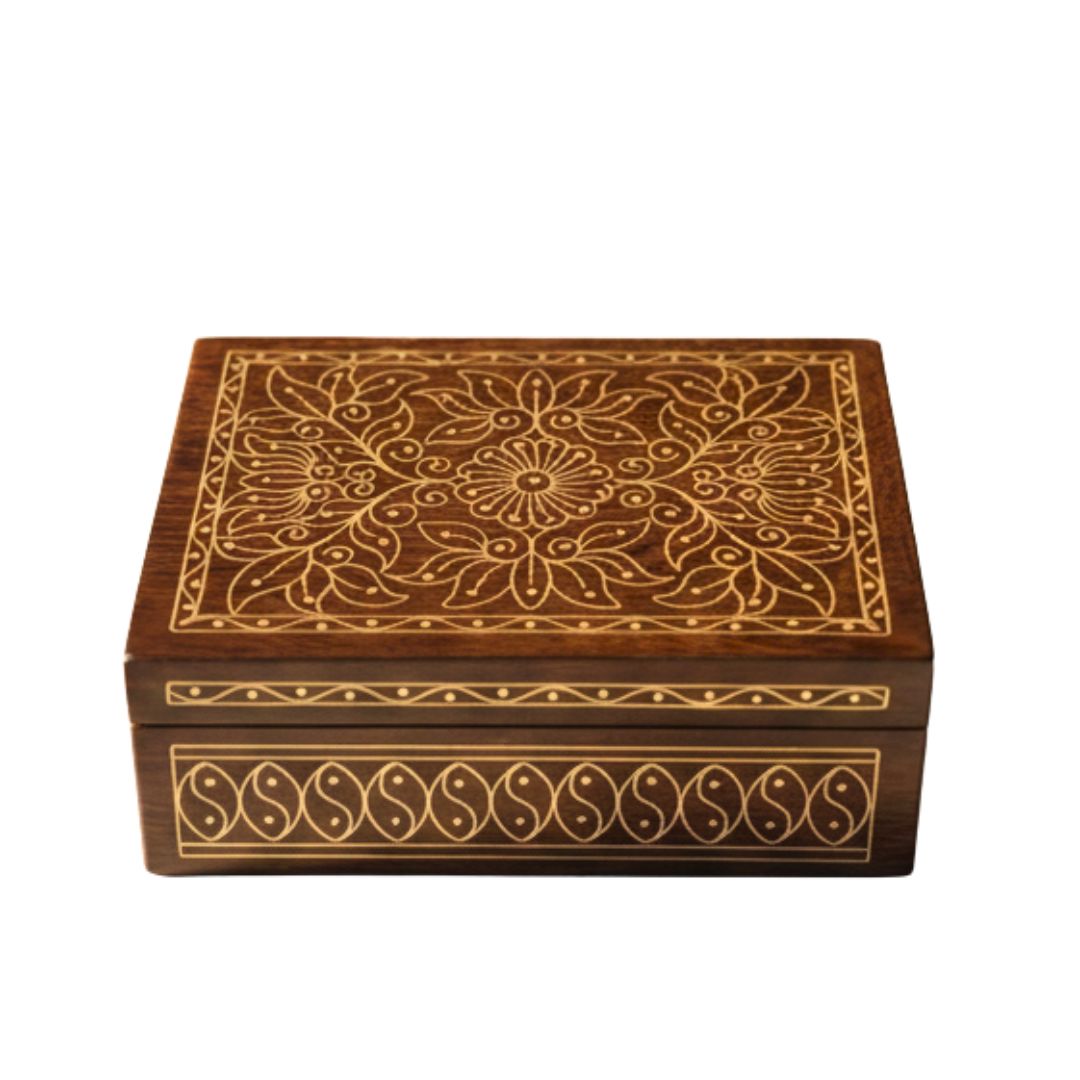 Royal Blossom Wooden Tarkashi Inlay Box for Jewellery and Keepsakes