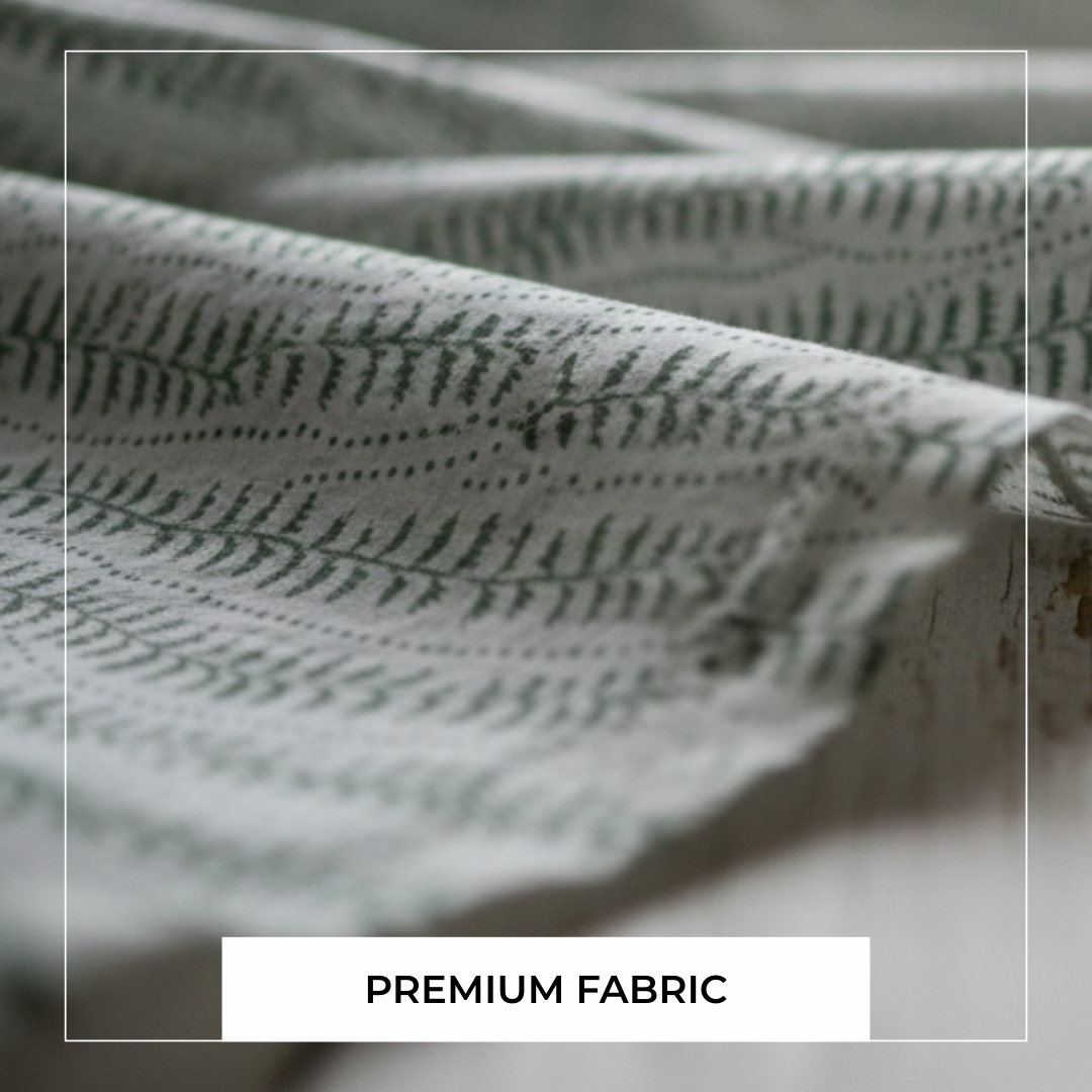 Single-Sided Block Printed Mal Cotton Fabric in Grey Leaf Pattern