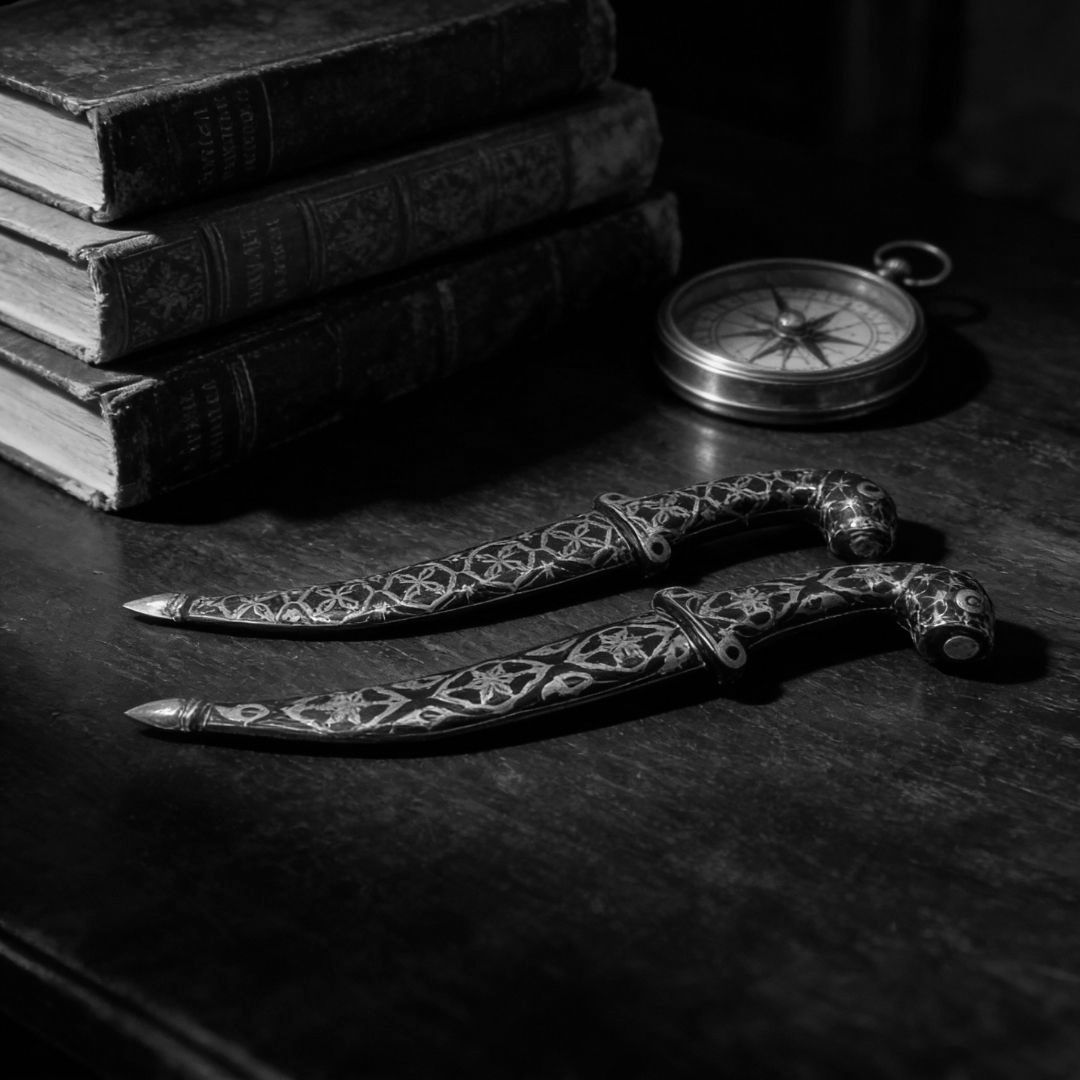 Mini Decorative Koftgari Dagger Pair with Handcrafted Metal Inlay Detailing