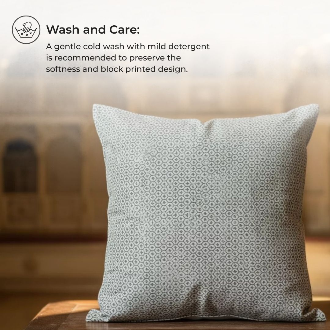 Block Printed Cotton Cushion Covers with Subtle All-Over Pattern (Set of 2)