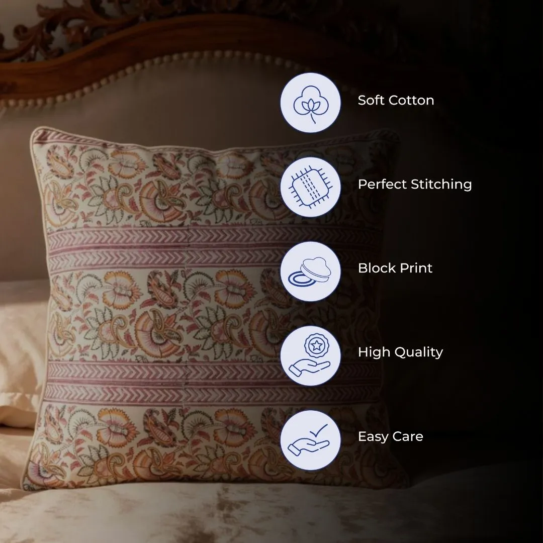 Block Printed Cotton Cushion Covers with Traditional Motif Pattern (Set of 2)