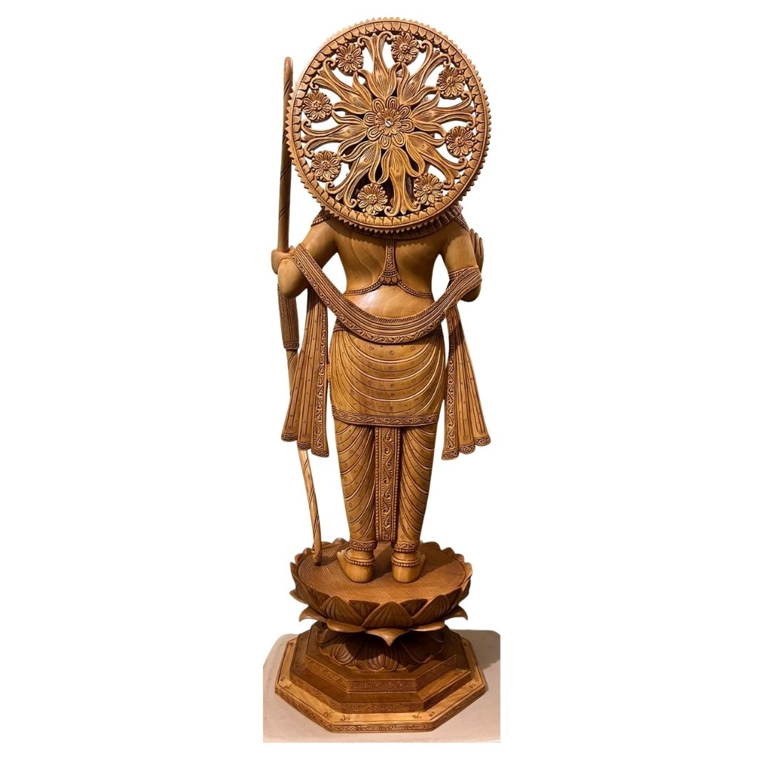 Hand-Carved Lord Rama Statue with Premium Detailing in Natural Wood