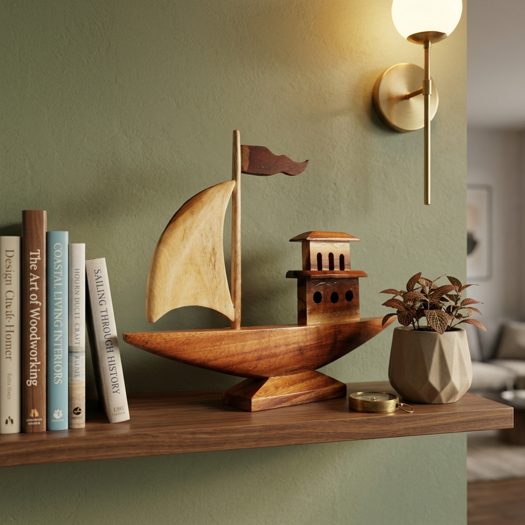 Handcrafted Wooden Boat Showpiece