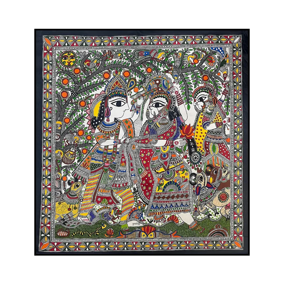 Radha Krishna with Sakhi under the Kadamba Tree by Dulari Bai
