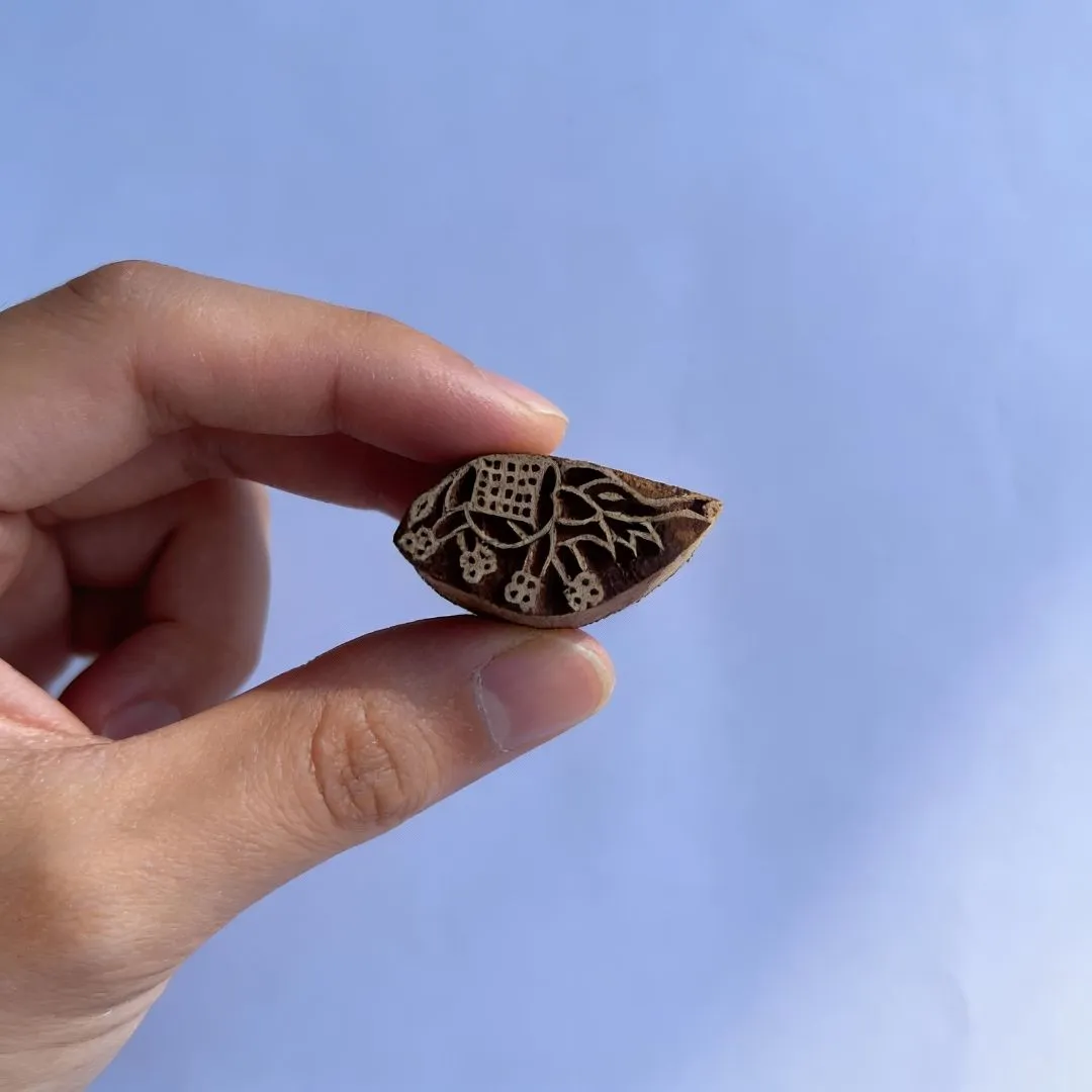 Mini Hand-Carved Roheda Wood Printing Block with Elephant Motif