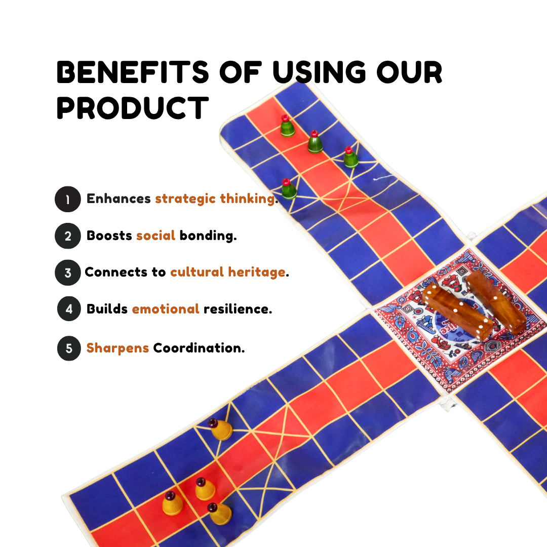 Pagade Board Game – Traditional Indian Pachisi (Parcheesi) Set in Blue & Red | Handmade Wooden Pieces | Includes How-to-Play Guide