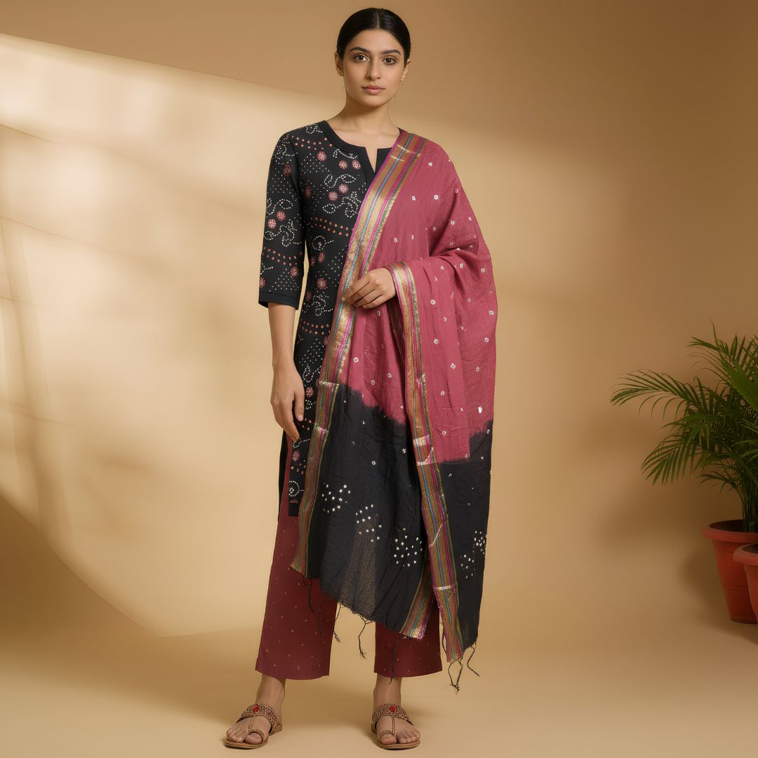 Glace Cotton Multicolour Tie and Dye Suit Fabric for Cut Top