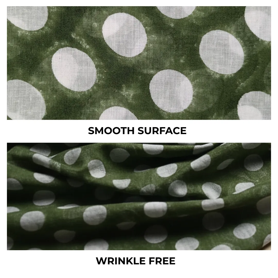 Single-Sided Hand Block Printed Mal Cotton Fabric – Green Geometric | Sold Per Meter