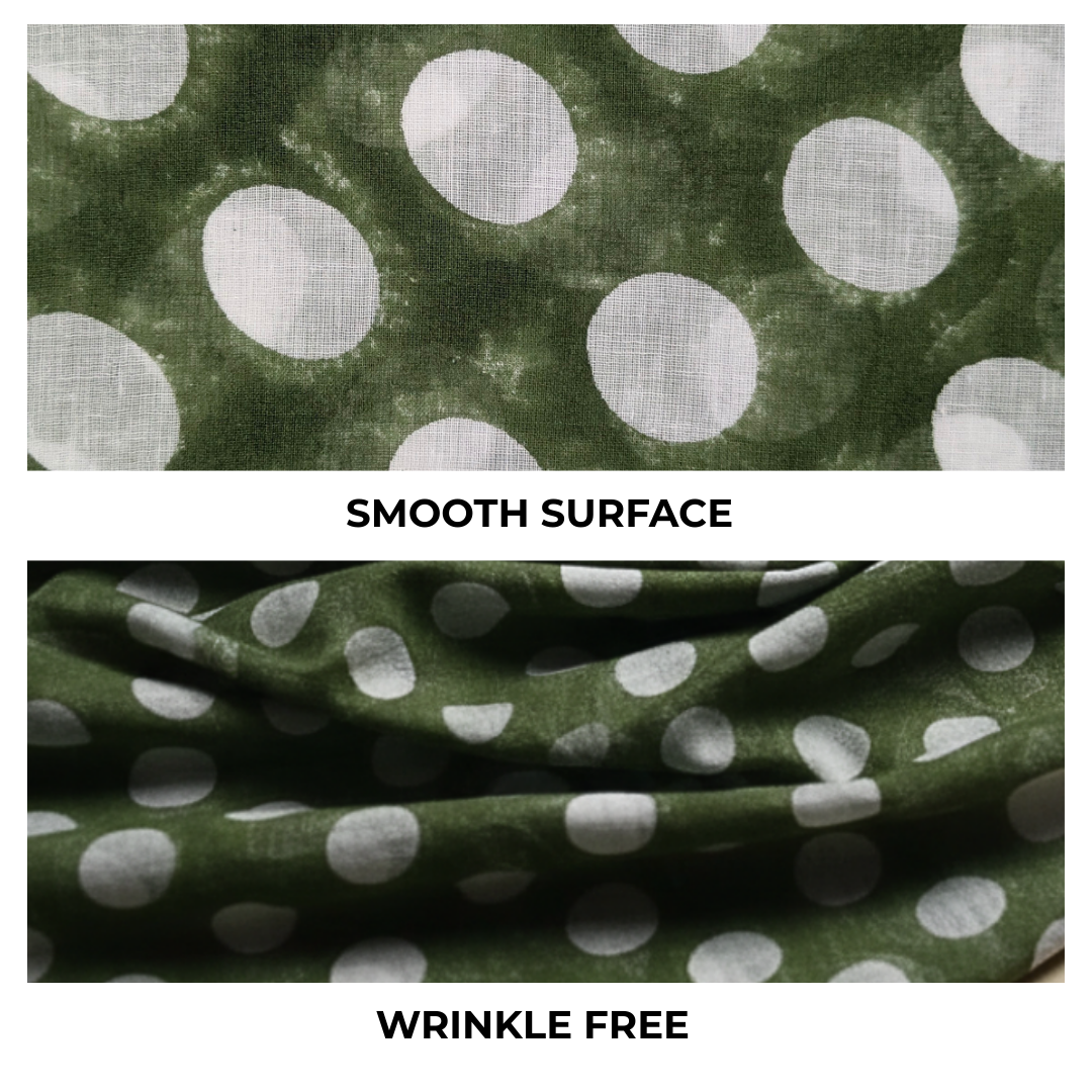 Single-Sided Block Printed Mal Cotton Fabric in Green Geometric Pattern