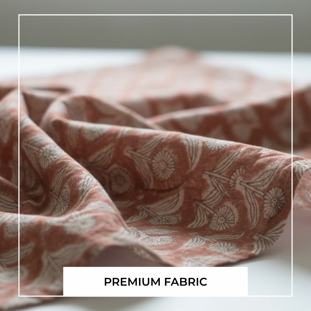 Single-Sided Block Printed Mal Cotton Fabric in Brown Geometric Lattice Pattern