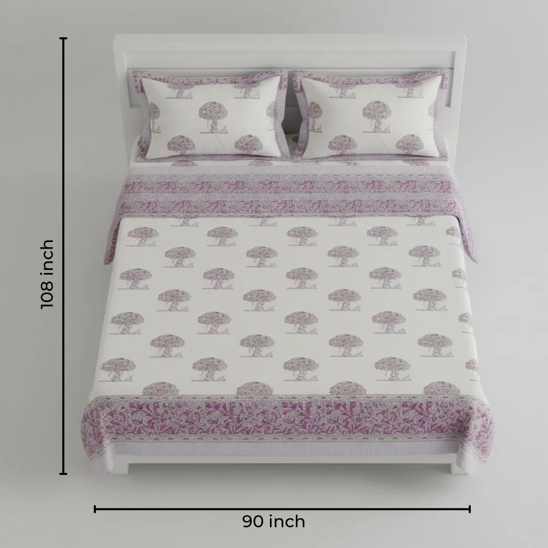 Single-Sided Block Printed Double Bedsheet in Soft Pink Floral Motif