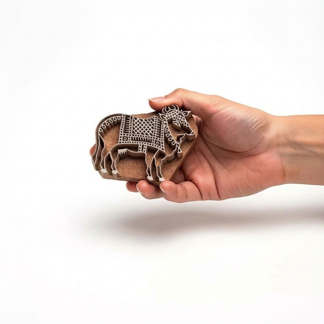 Handcrafted Gurjan Wood Cow Printing Blocks Pair for Textile and Paper Art