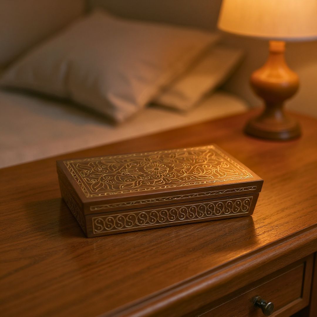 Floral Harmony Wooden Tarkashi Inlay Storage Box