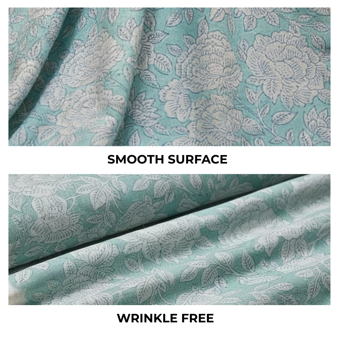 Single-Sided Block Printed Mal Cotton Fabric in Soft Blue Floral Pattern