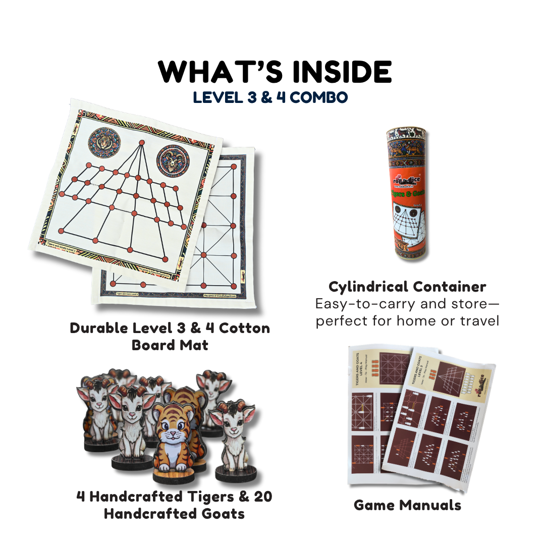 Aadu Huli Board Game Combo – Levels 3 & 4 | Traditional Indian Tigers and Goats Game