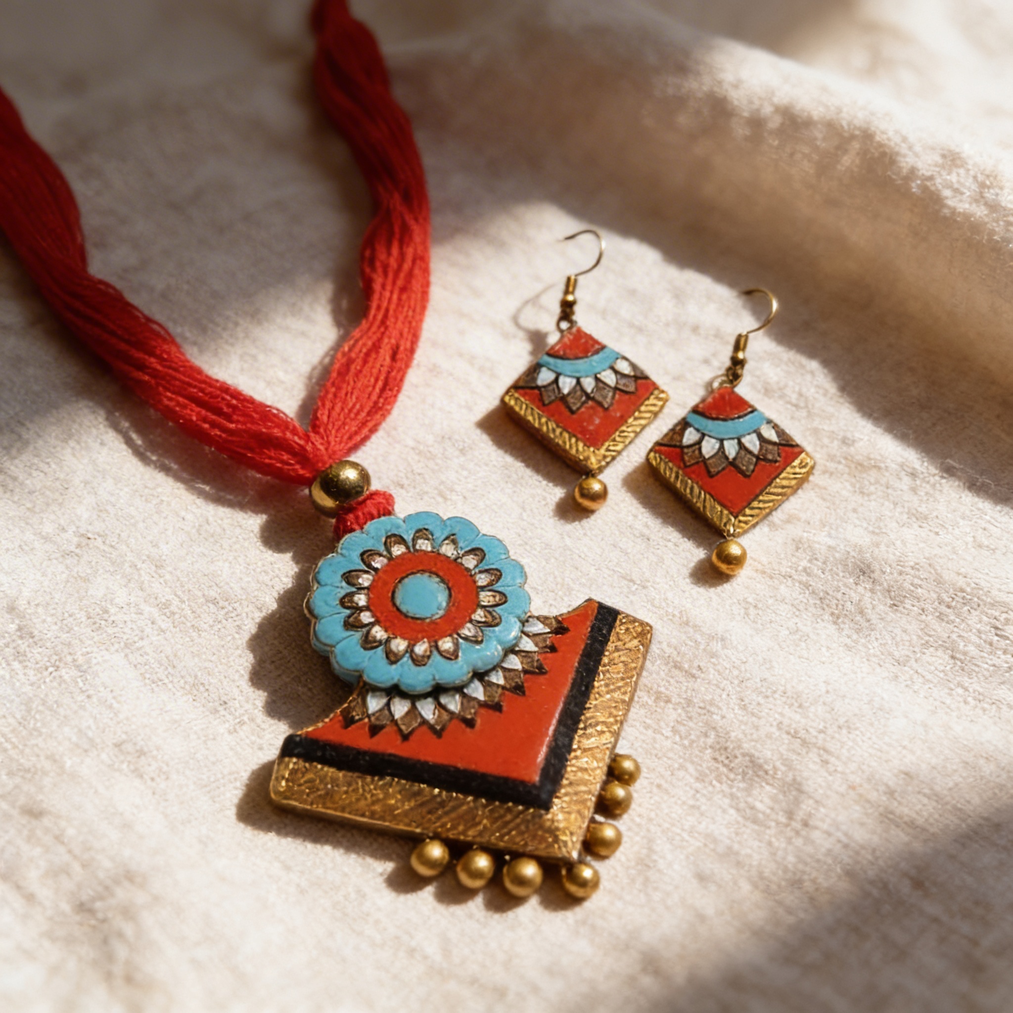 Handmade Terracotta Necklace Set with Earrings