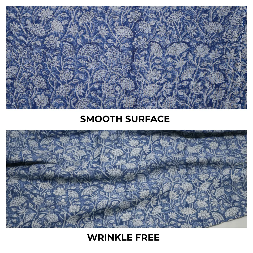 Single-Sided Hand Block Printed Mal Cotton Fabric – Indigo Floral | Sold Per Meter