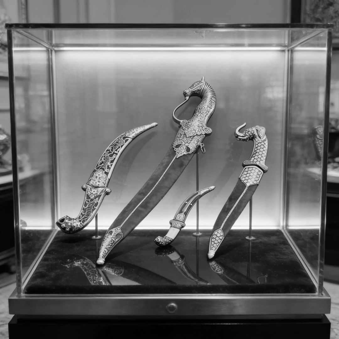 Handcrafted Red Handle Koftgari Decorative Dagger Set