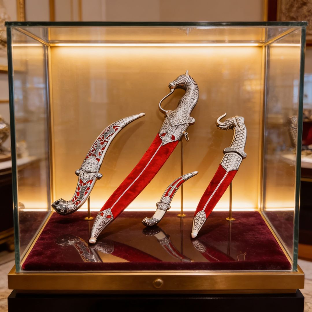 Handcrafted Red Handle Koftgari Decorative Dagger Set