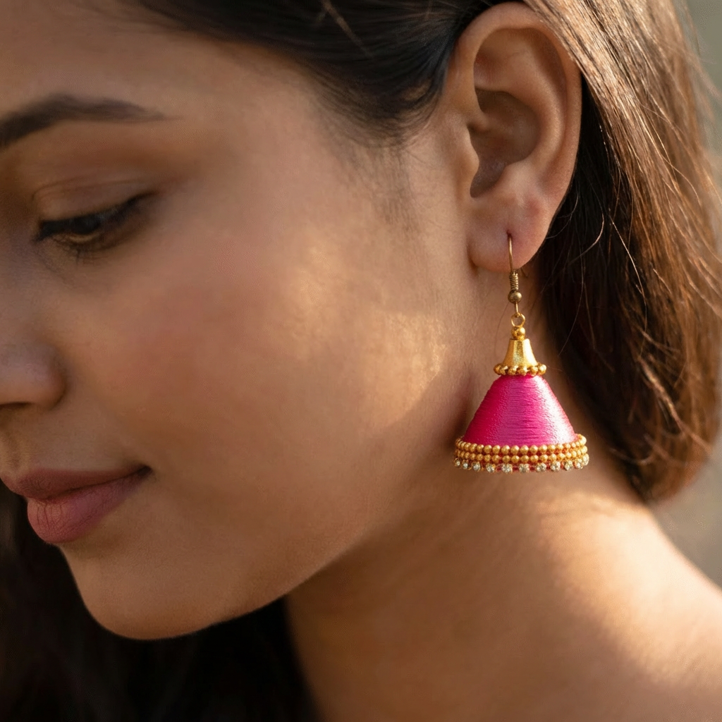 Pink Quilling Jhumkas” – Handmade Paper Earrings