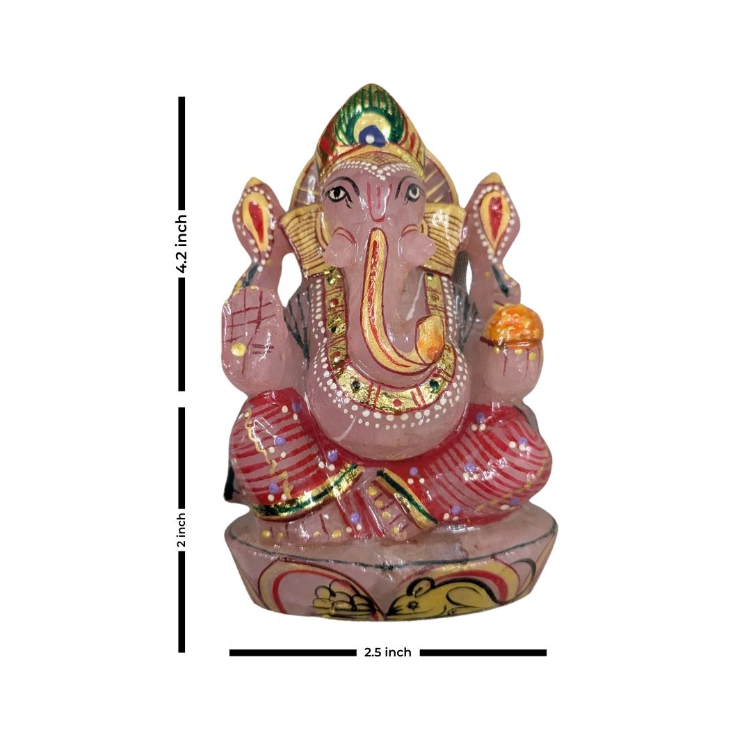 Hand-Carved Rose Quartz Ganesh Idol for Home Decor and Healing