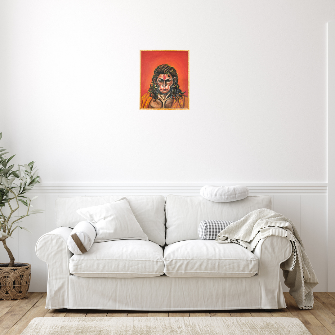 “Divine Strength Hanuman Portrait” - Original Acrylic Painting 