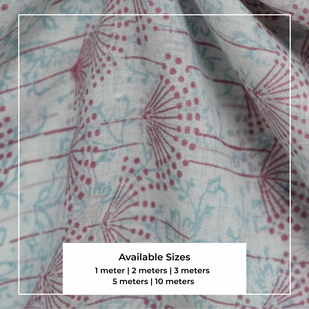 Single-Sided Hand Block Printed Mal Cotton Fabric – Soft Pastel Floral | Sold Per Meter