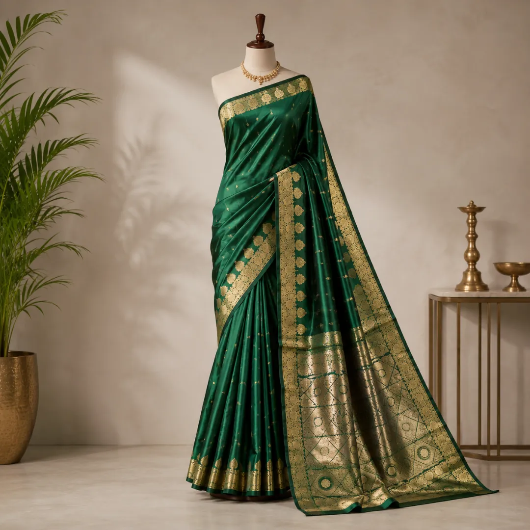 Emerald Green Monipuri Resham Silk Saree – Handcrafted Elegance with Silk Mark 