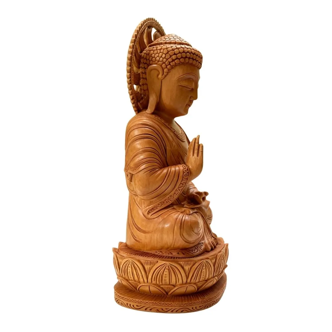 Lord Buddha Meditation Sandalwood Sculpture with Lotus Base Detailing